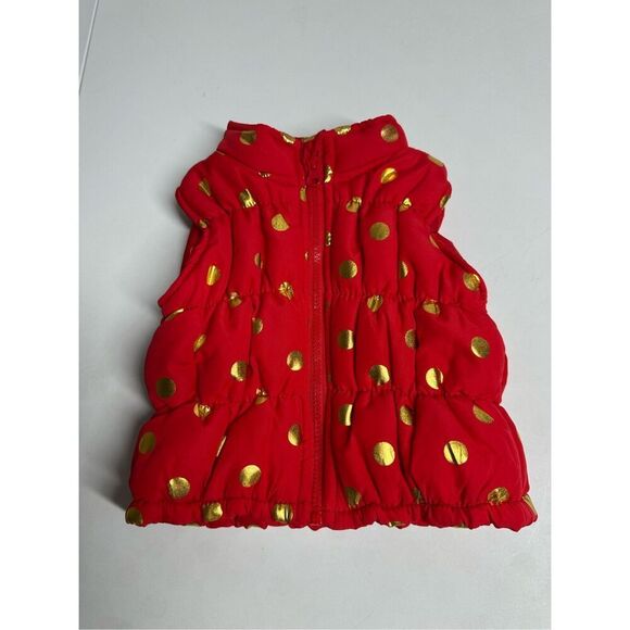 Healthtex Full Zip Coat Vest Infant Baby Girl Red With Gold Polka Dots Size 6-9M - Picture 1 of 7